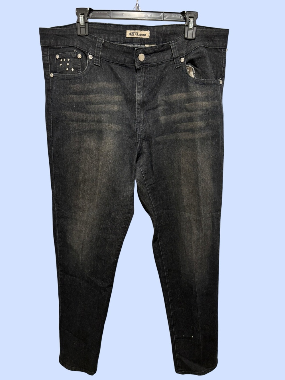 Cleo Black Faded Skinny Jeans with Stud Accents  Size 22